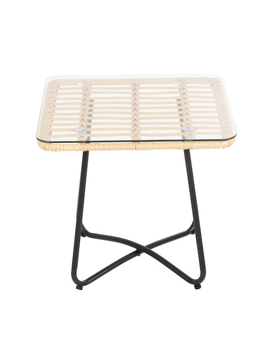 Masa auxiliară pentru spații exterioare mici Metalic cu suprafață din sticlă Gerry Beige-black 50x50x47buc