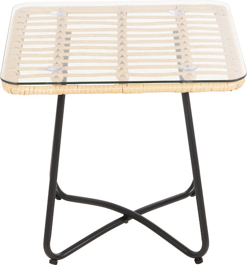 Gerry Auxiliary Outdoor Free Standing Table with Glass Surface and Metal Frame Natural 50x50x47cm