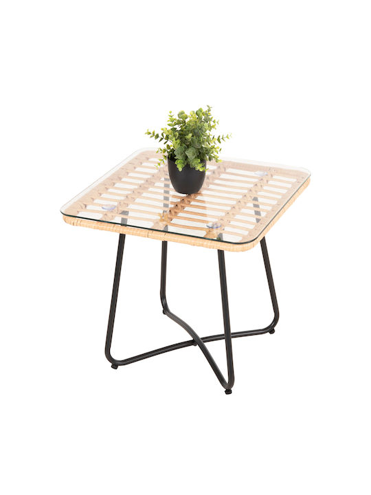 Masa auxiliară pentru spații exterioare mici Metalic cu suprafață din sticlă Gerry Beige-black 50x50x47buc