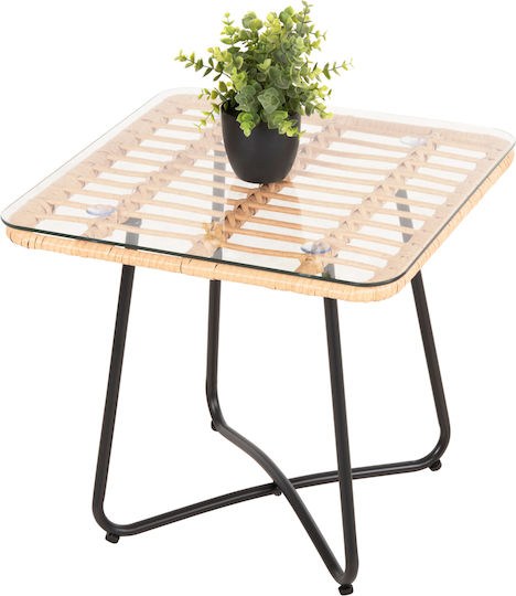 Gerry Auxiliary Outdoor Free Standing Table with Glass Surface and Metal Frame Natural 50x50x47cm
