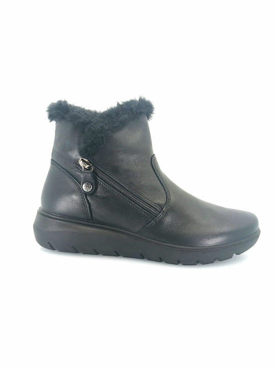 Imac Leather Women's Ankle Boots Platform & Fur Black