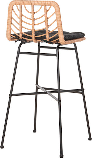 Hocker für Bar Für den Außenbereich Rattan Gerald mit Kissen Black, Beige 1Stück 49x50x101cm
