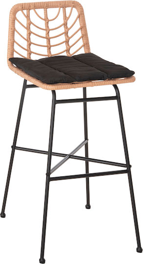 Hocker für Bar Für den Außenbereich Rattan Gerald mit Kissen Black, Beige 1Stück 49x50x101cm