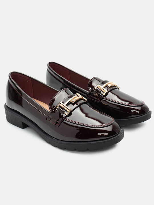 Alta Moda Patent Leather Women's Loafers in Burgundy Color