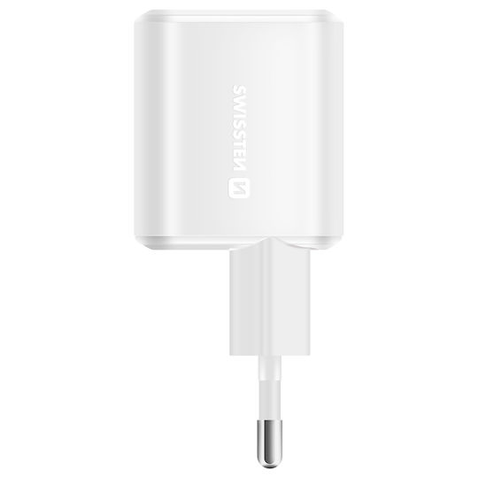 Swissten Φορτιστής Χωρίς Καλώδιο GaN με 2 Θύρες USB-C 20W Power Delivery Λευκός (22070500)
