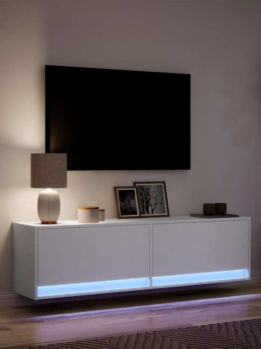 Stand TV Alb Cu Iluminare LED L140xA31xÎ38cm