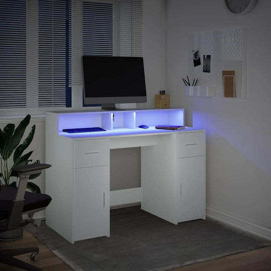Γραφείο Ξύλινο Λευκό με LED & USB θύρες 120x55x91εκ.