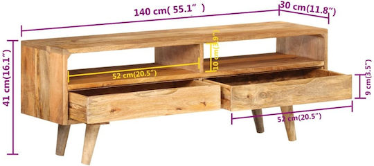 TV-Möbel aus Massivholz Coffee L140xB30xH41cm