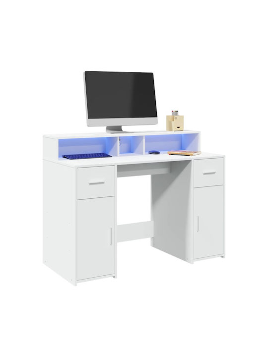Γραφείο Ξύλινο Λευκό με LED & USB θύρες 120x55x91εκ.