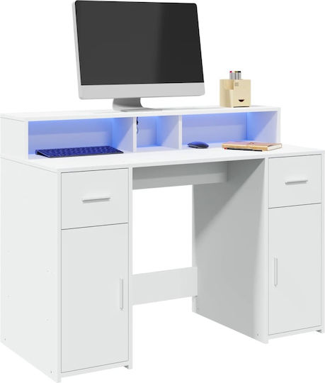 Γραφείο Ξύλινο Λευκό με LED & USB θύρες 120x55x91εκ.