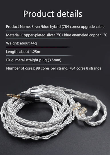 Silver Blue Cable Kz Replacement Cable for Kz Earphones