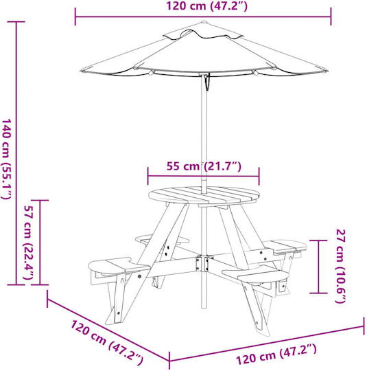 vidaXL Table Παιδιά made of Wood 120x57cm. for 3+ Years Brown