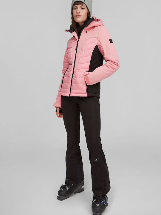 O'neill Women's Short Puffer Softshell Jacket Waterproof and Windproof for Winter Pink