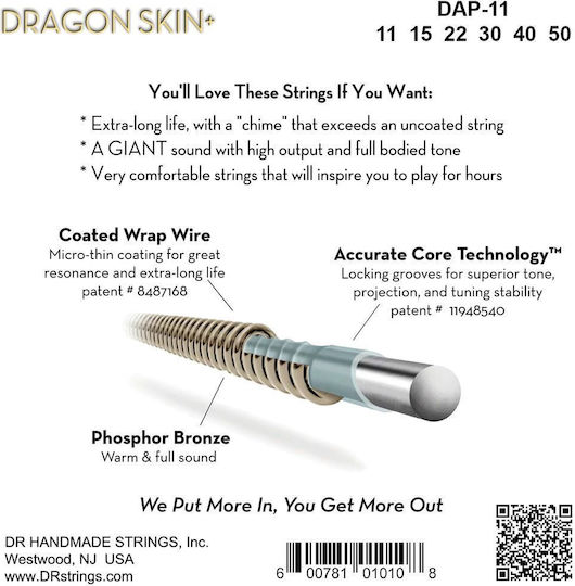 DR Dragoskin+ Σετ Χορδών Phosphor Bronze Ακουστικής Κιθάρας 11 - 50"