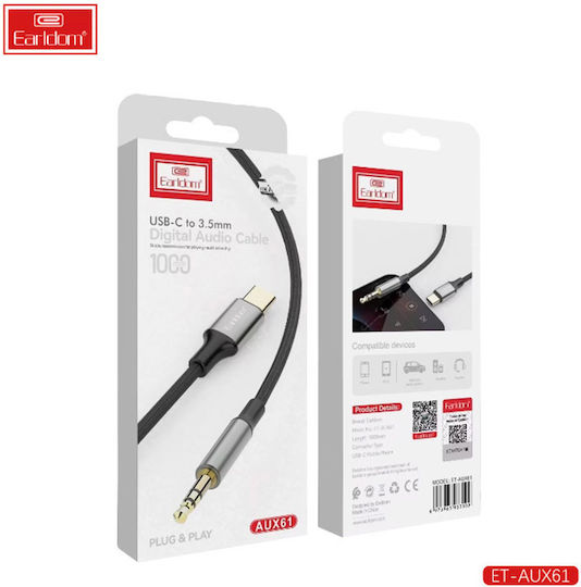 Earldom USB 2.0 Cable USB-C male - 3.5mm Μαύρο 1m ET-AUX61