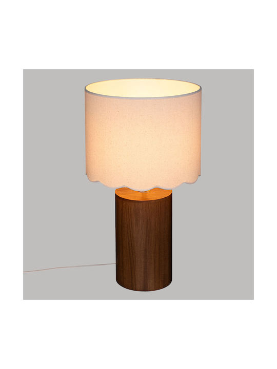 Atmosphera Wood Table Lamp for Socket E27 with White Shade and Brown Base
