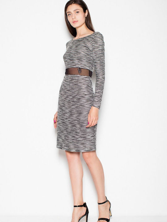 Venaton Evening Long Sleeve Knitted Mini Dress Gray , Regular Fit