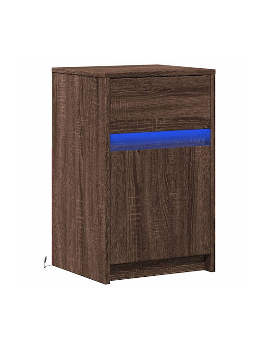 Vidaxl Bedside Table with LED Lights Brown Oak Engineered Wood 38x34x61cm 1 Piece Brown