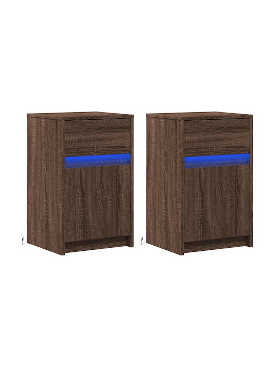 Vidaxl Bedside Tables with LED Lights 2 pcs Brown Oak Engineered Wood 38x34x61cm Brown