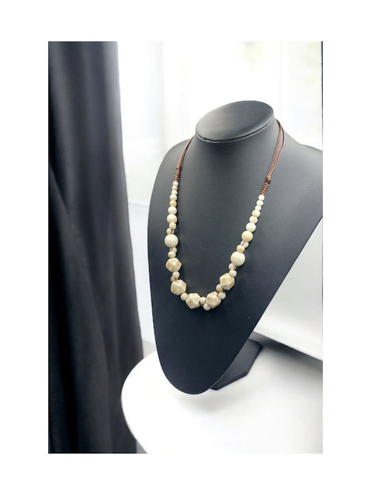 Necklace with Ceramic White Beads Bohemian Style