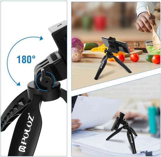 Tripod Smartphone Attachment Flash & Microphone 180° Angle Non-slip Puluz Black