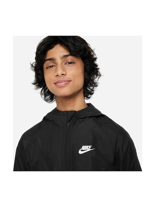 Sportswear Windrunner Repel Kinderjacken & Winterjacken Kurzes Winddichtes mit Kapuze Schwarz