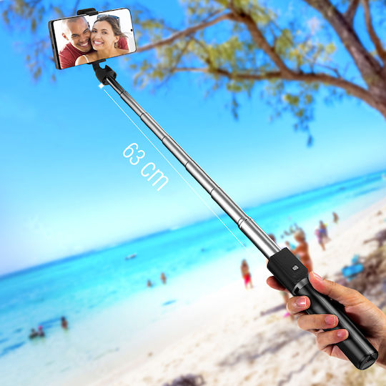 Bluetooth Wireless Selfie Stick Adjustable Height Tripod Function Black