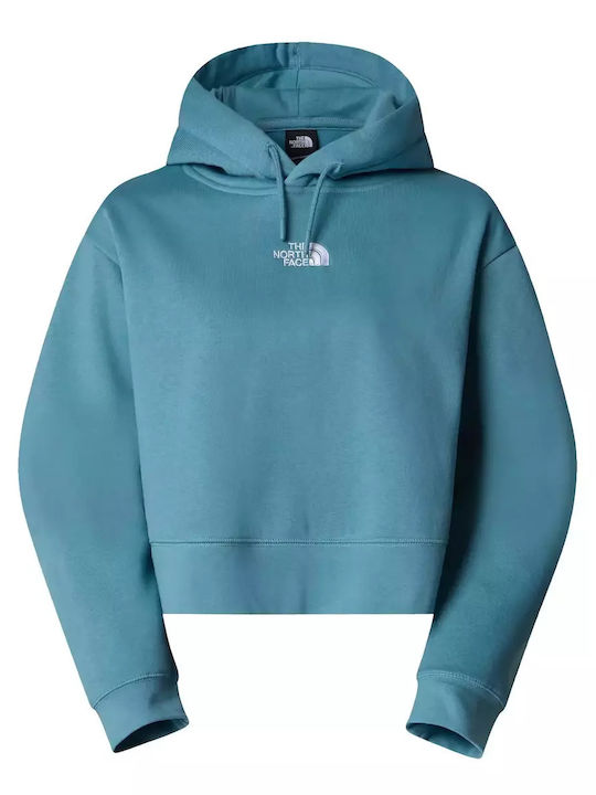 Cropped Γυναικείο Φούτερ με Κουκούλα Turquoise