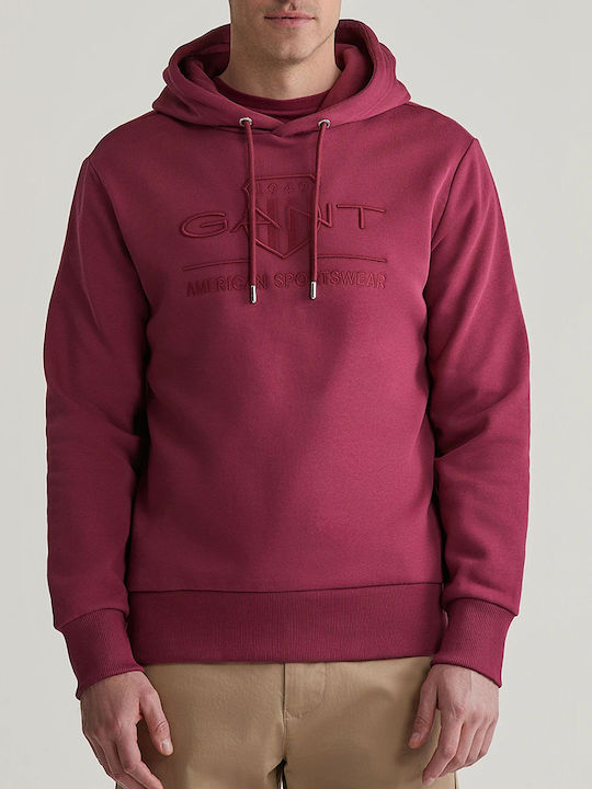 Gant Tonal Shield Men's Sweatshirt with Hood Red Wine