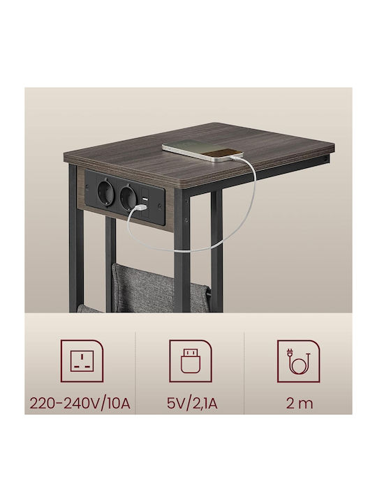Side Table with Built-in Outlets & USB 40x30x62 Vasagle LET356K02 Wood Metal
