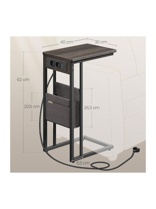Side Table with Built-in Outlets & USB 40x30x62 Vasagle LET356K02 Wood Metal