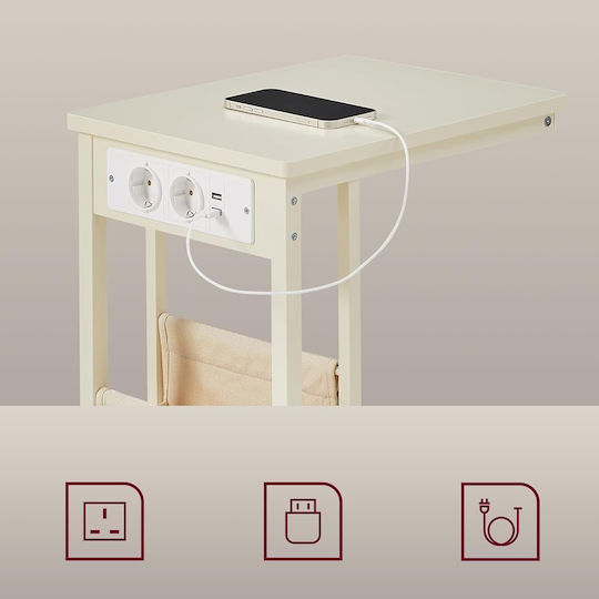 Помощна маса с вградени контакти и USB 40x30x62 Vasagle LET356W02 дърво метал