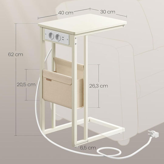 Помощна маса с вградени контакти и USB 40x30x62 Vasagle LET356W02 дърво метал