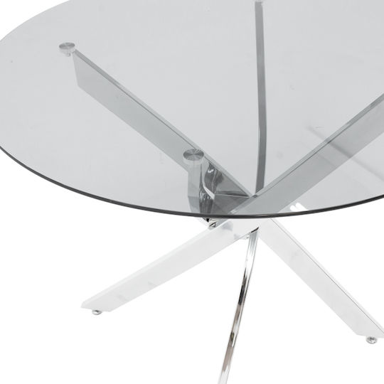 Antoro Round Table Dining Room with Glass Surface Chrome 100x100x75cm