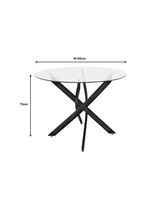 Antoro Round Table Dining Room with Glass Surface Chrome 100x100x75cm