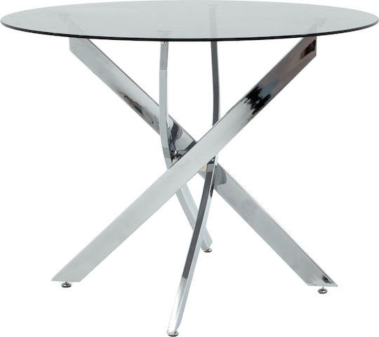 Antoro Round Table Dining Room with Glass Surface Chrome 100x100x75cm