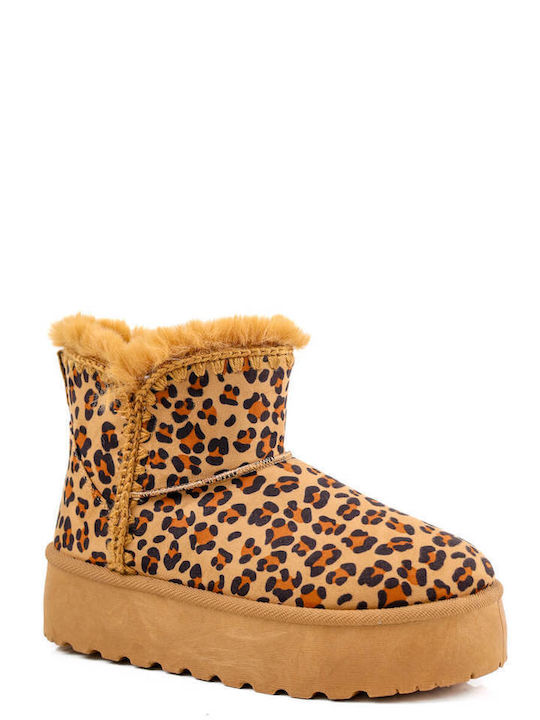 Leopard Fur Ankle Boots with Knitted Details