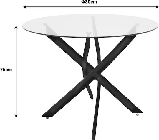 Antoro Square Dining Room Table with Glass Surface 80x80x75cm
