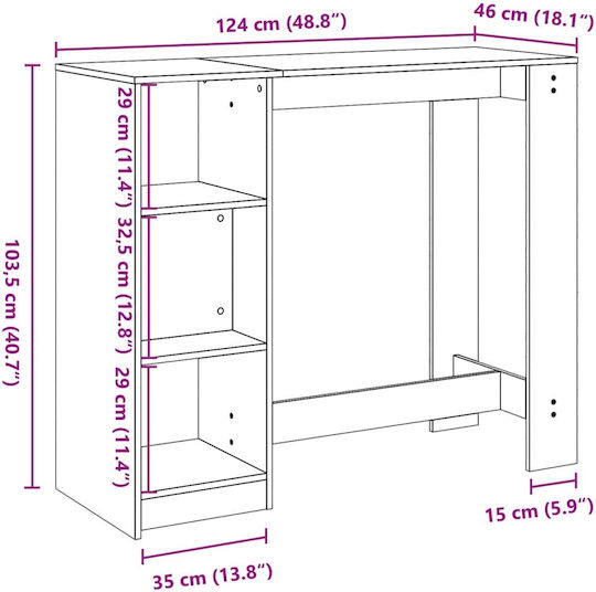 Vidaxl Konsolentisch Regal Braun Eiche 124x46x103,5cm Holzwerkstoff 1 Stück Braun