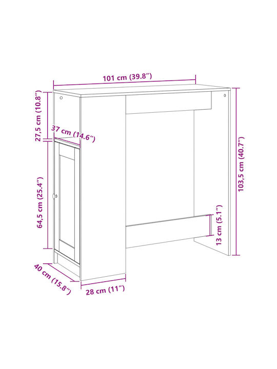 Vidaxl Τραπέζι Μπαρ Ράγες Sonoma Δρυς 101x40x103,5cm Επεξεργ Ξύλο 1 Τεμ Καφέ