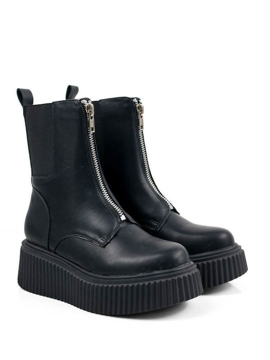 Black Ankle Boots with Zipper and Elastic