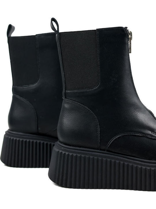 Black Ankle Boots with Zipper and Elastic