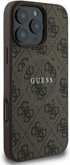 Guess 4g Ring Classic Logo Magsafe Back Cover Piele artificială Rezistent Maro (iPhone 16 Pro)