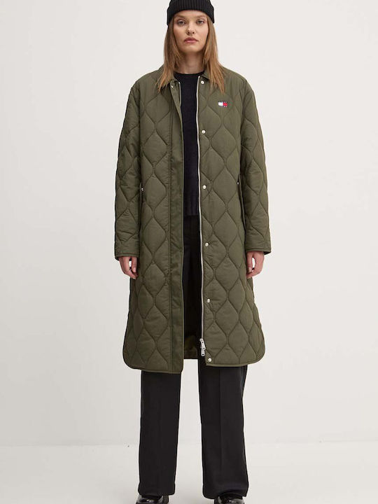 Tommy Hilfiger Lang Damen Puffer Jacke für Winter Khaki