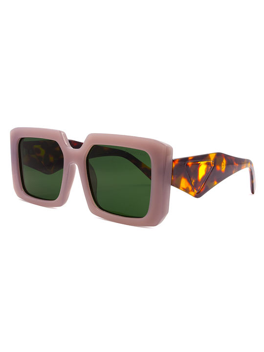 Awear Davina Women's Sunglasses with Pink Tartaruga Plastic Frame and Green Polarized Lens