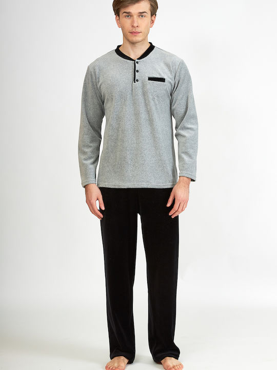 Harmony Men's Winter Velvet Pajamas Set Grey, Black