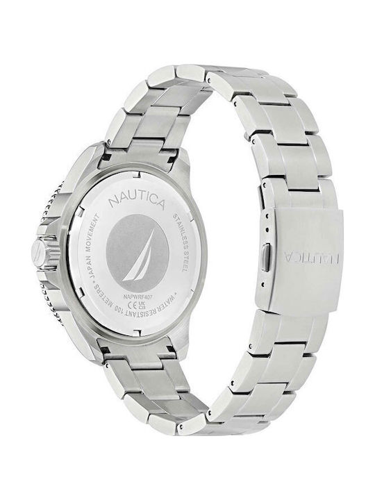 Nautica Ανδρικό Ρολόι 46mm Μπαταρίας με Ασημί Μεταλλικό Μπρασελέ
