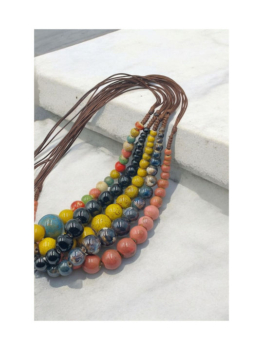 Necklace with Ceramic Pink Round Beads Bohemian Style