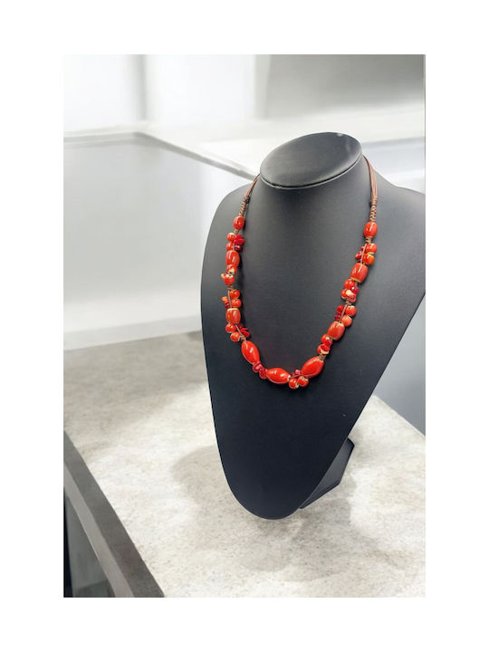 Necklace with Ceramic Red Beads Bohemian Style