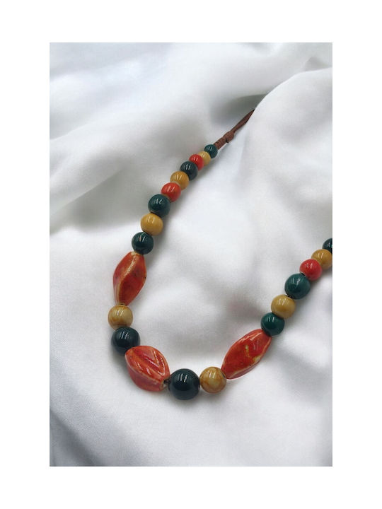 Necklace with Ceramic Multicolored Beads Bohemian Style